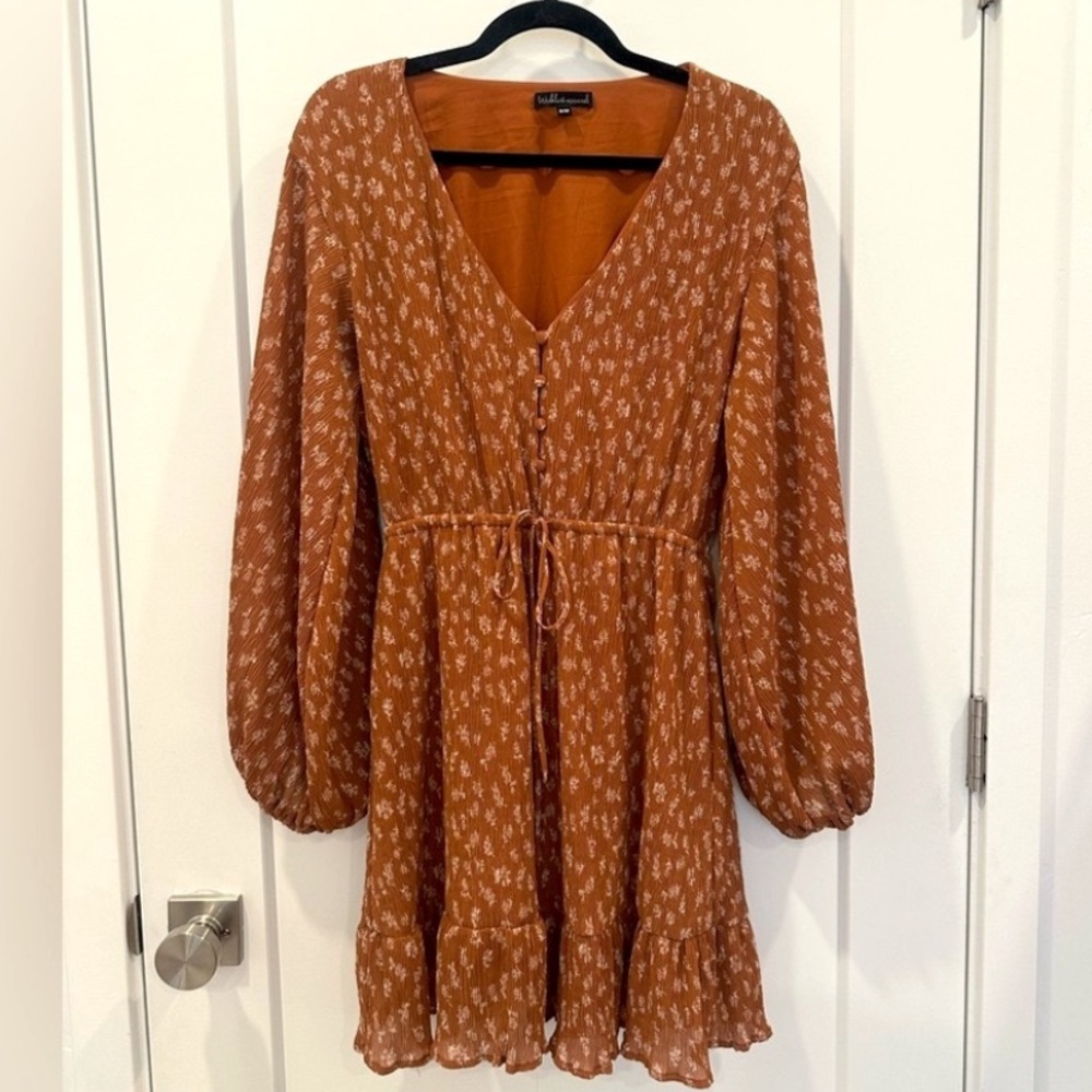 Wishlist Apparel Long Sleeve Mini Floral Print Sundress Brown / Burnt Orange S/M